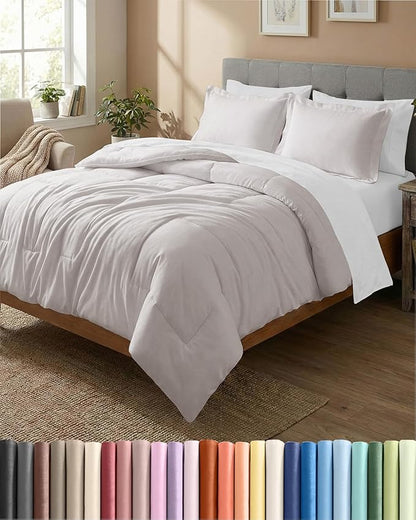 King Comforter Set - 3 Piece Bed Set for All Seasons - 1 Soft Quilted Comforter with Corner Tabs & 2 Pillow Shams - Comfy & Breathable - Premium Down Duvet Insert - Oeko-TEX - King Size, Light Grey