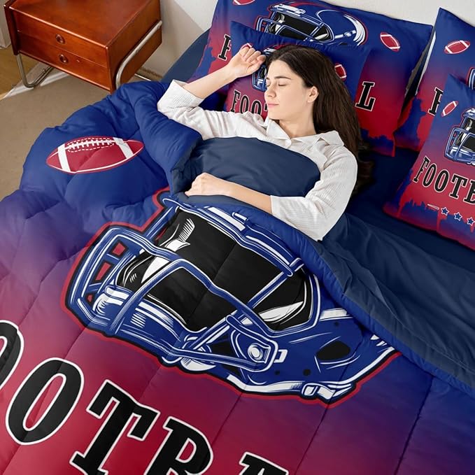 Erosebridal Football City 7 Piece Bedding Set Sports Ball Games Bed in A Bag American Rugby Comforter Set with Sheets Full Size for Kids Teen Adults,City Theme Ball Competitive Games Bed Set