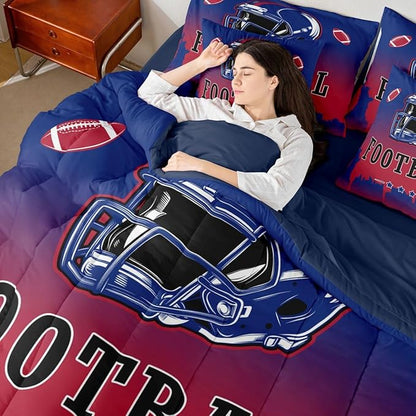 Erosebridal Football City 7 Piece Bedding Set Sports Ball Games Bed in A Bag American Rugby Comforter Set with Sheets Full Size for Kids Teen Adults,City Theme Ball Competitive Games Bed Set