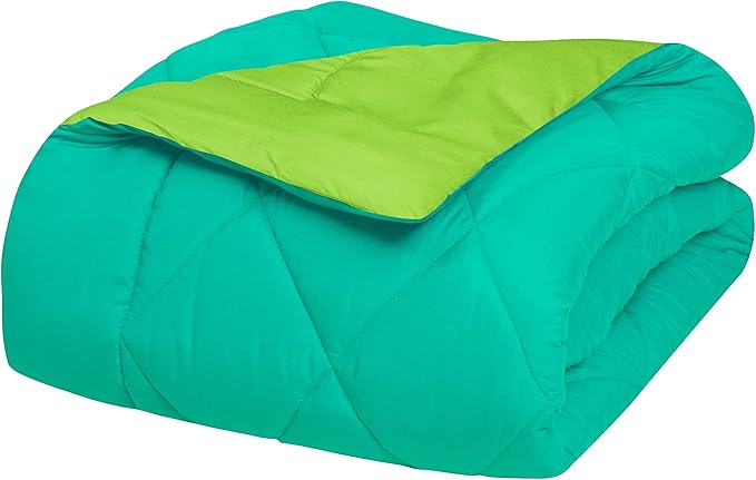 Elegant Comfort Goose Down Alternative -Diamond-Stitched- Quilted 2-Piece Reversible Comforter Set/Duvet Insert Soft Bedding-Medium Warmth for All Seasons, Twin/Twin XL, Aqua/Lime