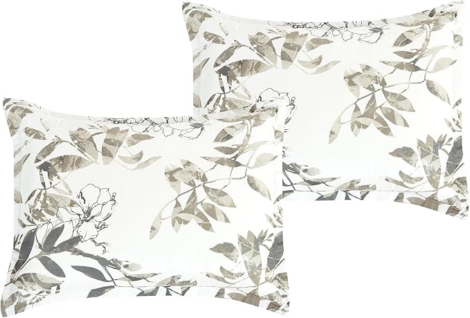 Chezmoi Collection Julia 3-Piece Floral Comforter Set, King - Multicolor Taupe-Green Gray White Floral Leaves Printed Microfiber Lightweight Bedding Set for All Season