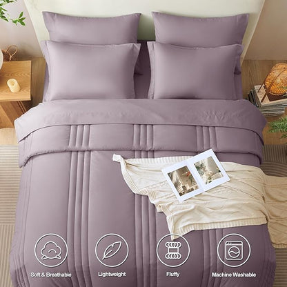 CozyLux Queen Comforter Set - 7 Pieces Bed in a Bag Dusty Purple Comforter Set with Sheets Luxury Bed Set All Seasons, Soft Bedding Set with Down Alternative Comforter, Sheets, Pillowcases & Shams