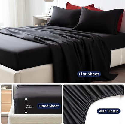 COZYART Full Comforter Set 7 Pcs, Black and Red Bed in a Bag, All Season Lightweight Soft Reversible Bedding Sets, 1 Comforter, 1 Flat Sheet, 1 Fitted Sheet, 2 Pillow Shams, 2 Pillowcases