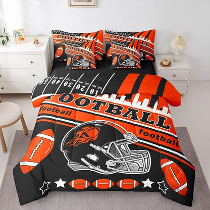 Feelyou Football 7 Pieces Comforter Sets Twin Size Kids Rugby Sports Bedding Set for All Season Football City Bed in a Bag with Comforter, Sheets, Pillowcases & Cushion Cover