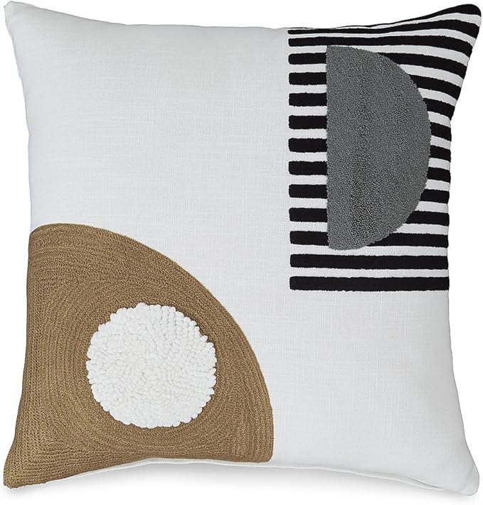 Signature Design by Ashley Longsum Contemporary Square Cotton Pillow with Embroidered Design, 20" x 20", White & Black