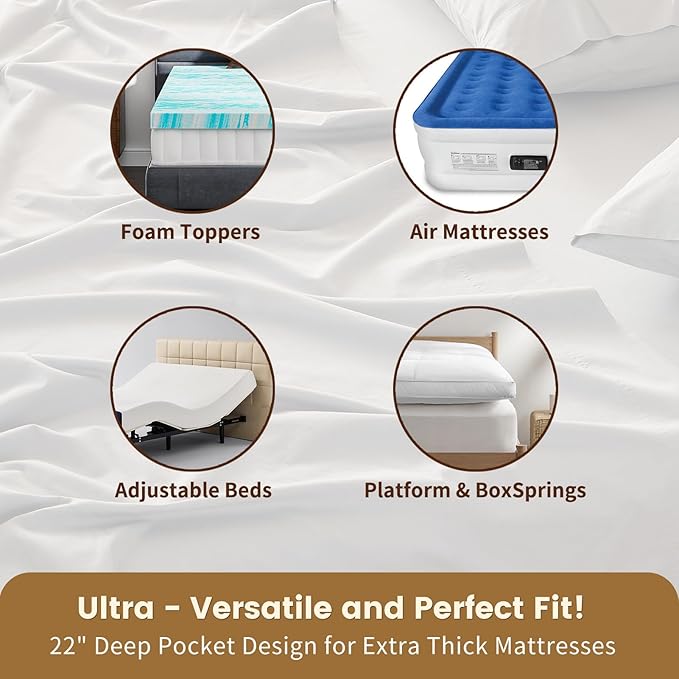 100% Linen Sheet Set King Size Extra Deep Pocket Fits 18-24 Inch Mattress, Breathable & Soft, Smooth 6-Piece Set for Thick Mattresses Hotel Luxury Bedding（King, Brown Taupe）