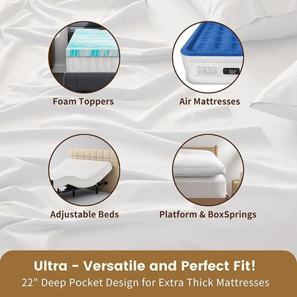 100% Linen Sheet Set King Size Extra Deep Pocket Fits 18-24 Inch Mattress, Breathable & Soft, Smooth 6-Piece Set for Thick Mattresses Hotel Luxury Bedding（King, Brown Taupe）