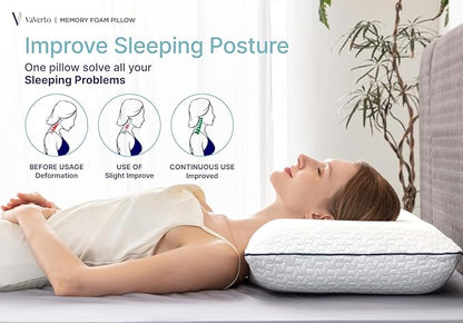 Vaverto Standard Size Gel Memory Foam Pillow - Ventilated, Orthopedic, Bed Pillow, Cooling, with Viscose Made from Bamboo Cover - Essential for College Dorms