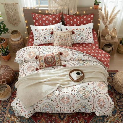 Nayoroom Boho Comforter Set Queen Size Reversible Bohemian Medallion Paisley Comforter 3 Pieces Soft Lightweight Southwestern Aesthetic Bedding Set for All Seasons