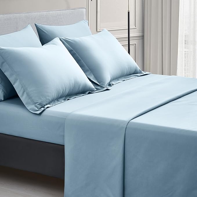 Maple&Stone Light Blue Comforter Set Queen 7 Pieces Bed in a Bag - Down Alternative Bed Set with Comforter, Sheets, Pillowcases & Shams, All Season Lightweight Bedding Set, Light Blue
