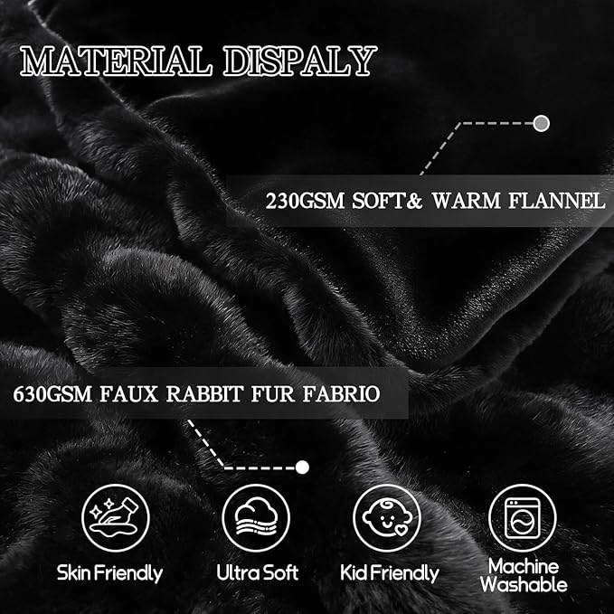 Latepis Soft Black Faux Fur Bubble Blanket, Fuzzy Warm Cozy Twin Blankets for Couch, Plush Fluffy Blankets for Sofa and Bedroom, Throw Blanket, 60” x 80”, 860GSM