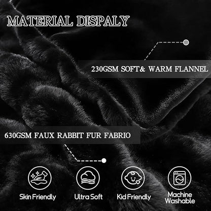 Latepis Soft Black Faux Fur Bubble Blanket, Fuzzy Warm Cozy Twin Blankets for Couch, Plush Fluffy Blankets for Sofa and Bedroom, Throw Blanket, 60” x 80”, 860GSM