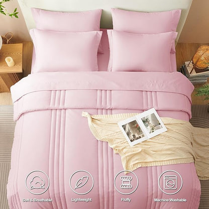 CozyLux Full Comforter Set - 7 Pieces Bed in a Bag Pink Comforter Set with Sheets Luxury Bed Set All Seasons, Soft Bedding Set with Down Alternative Comforter, Sheets, Pillowcases & Shams