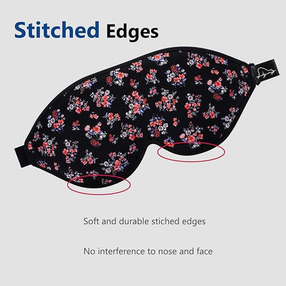 ALASKA BEAR Sleep Mask Memory Foam Contoured Eye Cups for Women and Men, Soft Stitched Edge 3D Blackout Eye Mask for Sleeping No Pressure on Eyelids and Eyelashes Protection, Earplugs Set, Floral