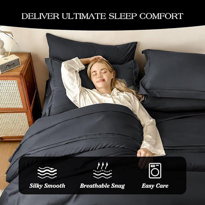 Double Brushed Micorfiber Twin Comforter Set Carbon Black- 7-Piece Bed in a Bag, All-Season Soft Bedding with Sheets & Envelope Pillowcases (68"x88",Twin)