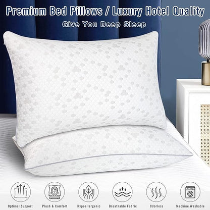 HIMOON Shredded Memory Foam Pillows, Medium Firm King Size Pillows 2 Pack,Couples Bed Pillows for Side Back Stomach Sleepers Set of 2