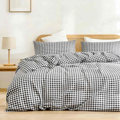 ETDIFFE Black Gingham Comforter Set King Size, 3 Piece Boho Grid Bedding Set - Soft and Lightweight Buffalo Checkered Plaid Microfiber Down Alternative Bed Comforter (104x90)