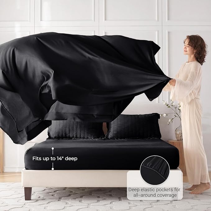 MUXHOMO 5 Pieces Twin XL Comforter Set, Seersucker Bed in a Bag Twin XL Size, All Season Luxury Bedding Set with Comforter, Flat Sheet, Fitted Sheet, Pillowcase & Sham, Black