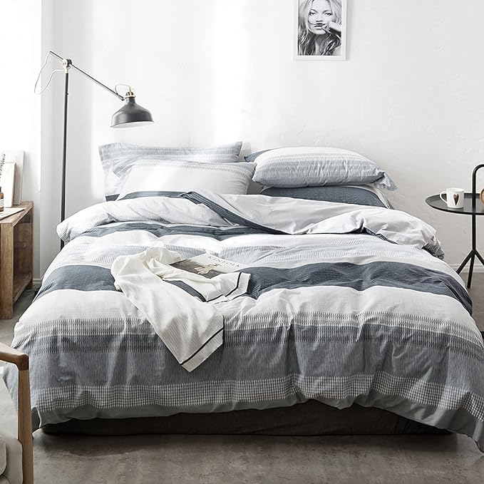 HighBuy Twin XL Size Comforter Set Striped Bedding Comforter Sets Gingham with Matching Shams Boys Men Modern Chic Pattern Boho Home Decor Comforter Set Full Size for All Seasons