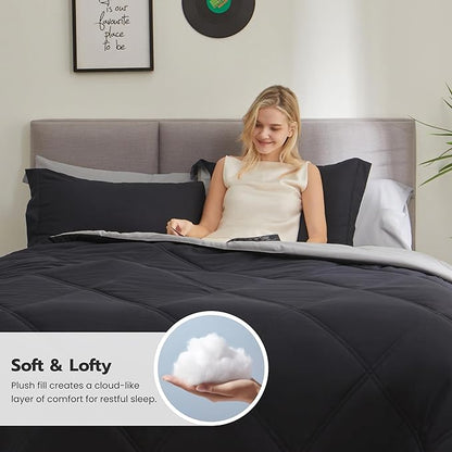 Joiedomi California King Comforter Set with Sheets Black, 7 Pieces Bedding Set with 1 Down Alternative Comforter, 1 Flat Sheet, 1 Fitted Sheet, 2 Pillowcases and 2 Pillow Shams, Bed in a Bag