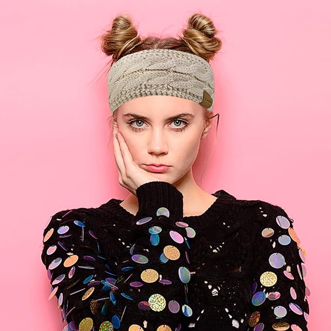 Loritta 2 Pack Headbands for Women Winter Warm Cable Knit Ear Warmer Thick Head Wrap Fuzzy Fleece Lined Gifts