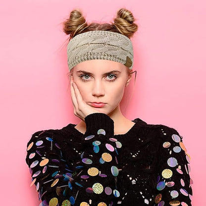 Loritta 2 Pack Headbands for Women Winter Warm Cable Knit Ear Warmer Thick Head Wrap Fuzzy Fleece Lined Gifts