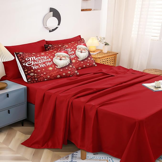 Santa Claus Comforter King Red Snowflake Bedding Set Leaf Stars Merry Christmas Bedroom Decor Happy Holiday Boys Girls Xmas Bed in A Bag