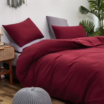 Luxlovery Dark Red Comforter Set Cal King Burgundy Bedding Set California King Women Wine Red Crimson Blanket Quilts Modern Solid Claret 3 Piece Marroon Bedding Comforter Set