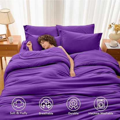 MUXHOMO 7 Pieces Full Comforter Set, Soft Bed in a Bag Full Size, All Season Bedding Set with Comforter, Flat Sheet, Fitted Sheet, Pillowcases & Shams, Purple