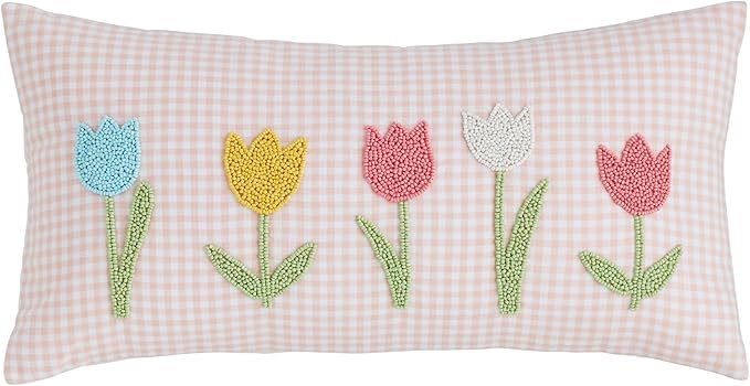 Mud Pie Tulip Easter Pillow; Lumbar 11" x 22"