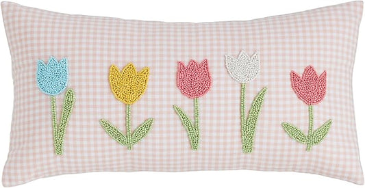 Mud Pie Tulip Easter Pillow; Lumbar 11" x 22"