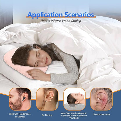 Ear Piercing Hole Pillows Side Sleeper Pillow with an Ear Hole for CNH Side Sleepers and Ear Inflammation Pressure Sores, Adjustable Cotton and Polyester Curved Side Pillow, Pink