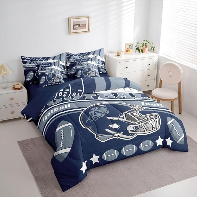Feelyou Football 7 Pieces Comforter Sets Twin Size Kids Bedding Set for All Season Rugby Sports Football City Bed in a Bag with Comforter, Sheets, Pillowcases & Cushion Cover