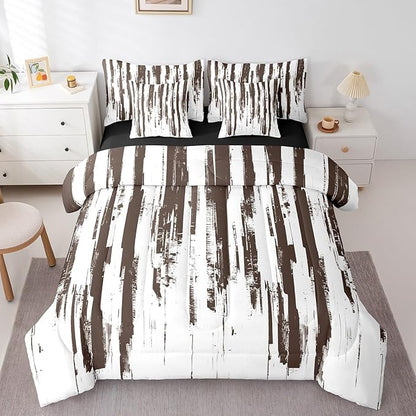 Erosebridal 7Pcs Khaki Abstract Geometric King Comforter Set for Women Men Adults,Boho Watercolor Bed in A Bag,Graffiti Ink Painting Modern Art Stripes Striped Quilt Set with Pillowcases