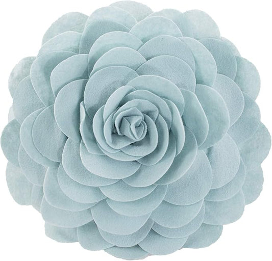 Fennco Styles Eva's Flower Garden Decorative Filled Throw Pillow 13" Round - Aqua Floral Accent Pillow for Home, Couch, Bed, Living Room, Holiday and Office Décor