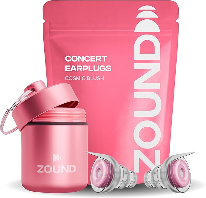 Zound Concert Earplugs Cosmic Blush - Reduces Loud Noise But Does Not Muffle Sound, Hear Music Clearly & Safely at Concerts & Festivals - Reusable, Comfortable Hearing Protection with Case