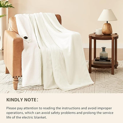 Homemate Electric Heated Blanket Full Size - 72"x84" Heating Blanket Full Size 1/2/4/6/8 Hours Auto-Off 10 Heat Level Over-Heat Protection Flannel Sherpa ETL Certification