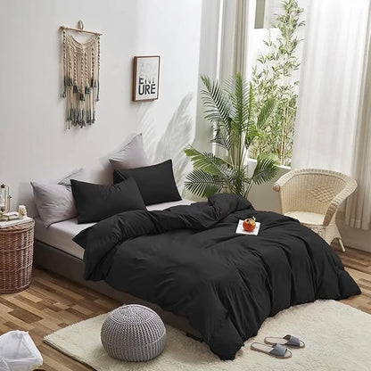 Houseri Black Comforter Set California King 3 Pieces All Black Bedding Cal King Men Women Simple Style Solid Color Bed Sets Plain Colored Blanket Quilts Cali King Lightweight Soft