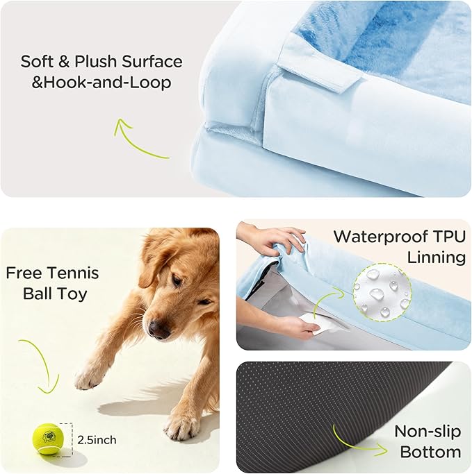 Extra Large Dog Bed, Orthopedic XL Washable Bed for Big Dog Waterproof Pet Couch Sofa Bolster with Removable Cover, Non-Slip Bottom, Tennis Ball Toy, 42x30