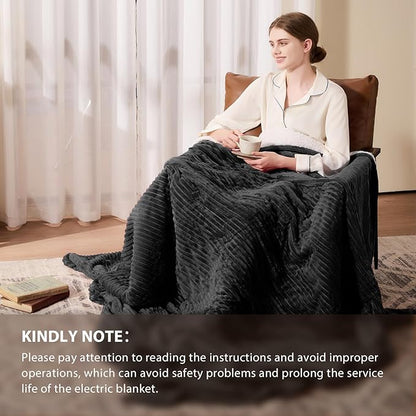 Homemate Electric Heated Blanket Twin Size - 62"x84" Heating Blanket Twin Size 1/2/4/6/8 Hours Auto-Off 10 Heat Level Over-Heat Protection Soft Flannel Sherpa ETL Certification