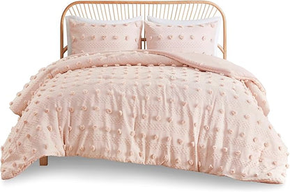 Intelligent Design Twin Comforter Set, Clipped Jacquard Comforter Set Chic Pompoms Accent, All Seasons Lightweight & Fluffy Comforter Bed Set with 1 Sham, Lucy, Twin/Twin XL Pink 2 Piece