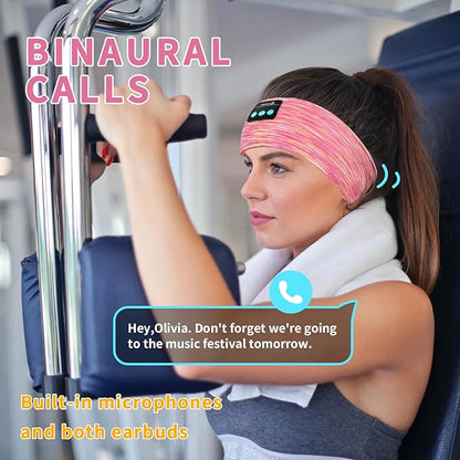 Bluetooth Headphones, Sleep Headphones Headband Wireless for Sleeping Side Sleepers - Adjustable Sleep Headphone, and Bluetooth Headbands for Women (Pink)