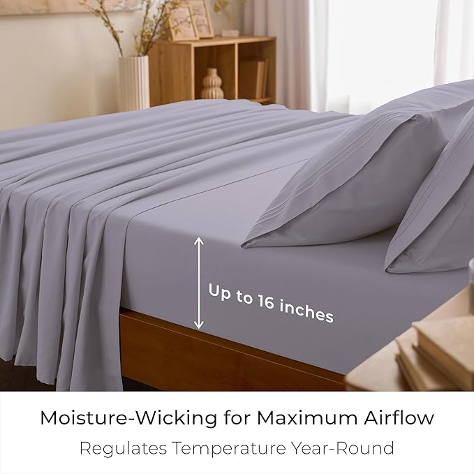 Mellanni California King Sheets Set - 4 PC Iconic Collection Bedding - Hotel Luxury, Extra Soft, Cooling Bed Sheets - Wrinkle, Fade, Stain Resistant (Cal King, Lavender)