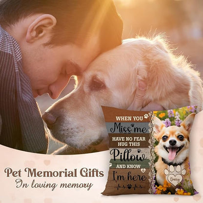 Q-Leo Personalized Pet Photo Pillow (Insert Included), Sympathy Gifts for Loss of Dog, Square Memorial Pillow