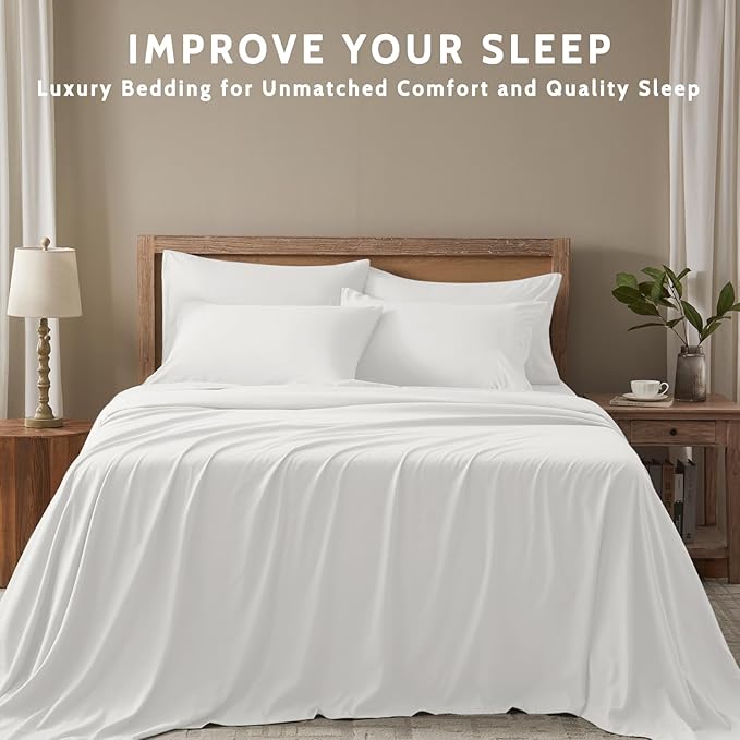 Queen Sheet Set - 6 Piece Sheets Queen Size Bed Set - Breathable & Cooling Hotel Luxury Bedding Set - Soft & Comfy Fully Elasticized 16" Deep Pocket Queen Sheets (Queen White)