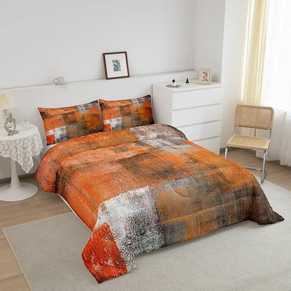 Erosebridal Orange Grey Comforter Set Full Size,Watercolor Ombre Bedding Set for Women Men,Oil Painting Bedding Comforter Sets,Vintage Minimalism Duvet Insert with 2 Pillowcases Home Room Decor