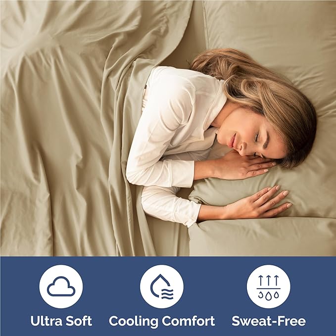 Twin XL 4 Piece Sheet Set - Comfy Breathable & Cooling - Ultra Soft Hotel Luxury Bedding Set w/ 8-16 Inch Deep Pockets - 1 Flat & 1 Fitted Sheet & 2 Pillowcases - Wrinkle Free and Easy Care - Beige
