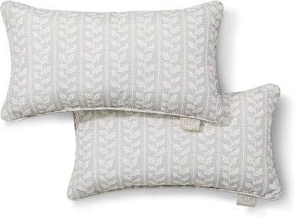 Martha Stewart Vineyard Vines Indoor Outdoor Decorative Lumbar Pillow 2-Pack Set, UV Fade Resistant, Water Repellent, Printed Garden Design, Warm Grey, 11"x18"