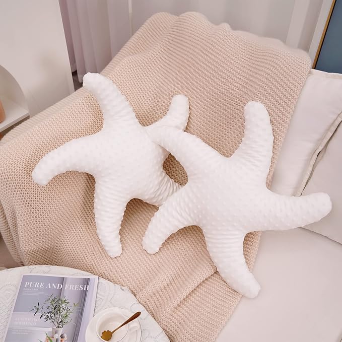 Marble Empire White Starfish Pillow for Couch and Bed, Coastal Decor Throw Pillow, Ocean Beach Theme Accent Pillow for Living Room