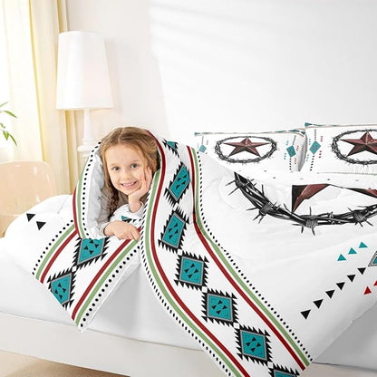 Erosebridal Western Decor King Comforter Set Boho Aztec Bedding Set for Kids Teens Adult Bedroom, Southwestern Texas Star Bedding Comforter Sets Exotic Tribal Geometric Quilt with 2 Pillow Cases